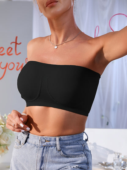 3pcs Esselegance Plus Size Strapless Bras for Women, Seamless Bandeau Tube Bra -Wire-Free Non-Slip Design, High-Stretch And Breathable for Backless Dresses Daily Comfort