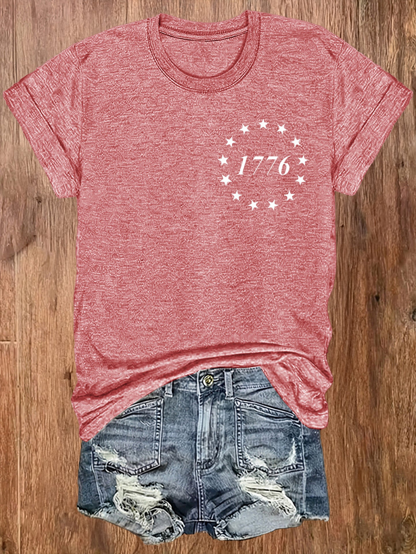 Women' US Flag T-Shirt with 1776 Design & American Symbols - Breathable Short Sleeve Top, Casual Streetwear Blouse-Compatible for - Wear Suitable for Fall Outfits, 4th of, Casual Attire, Machine Washable Non-