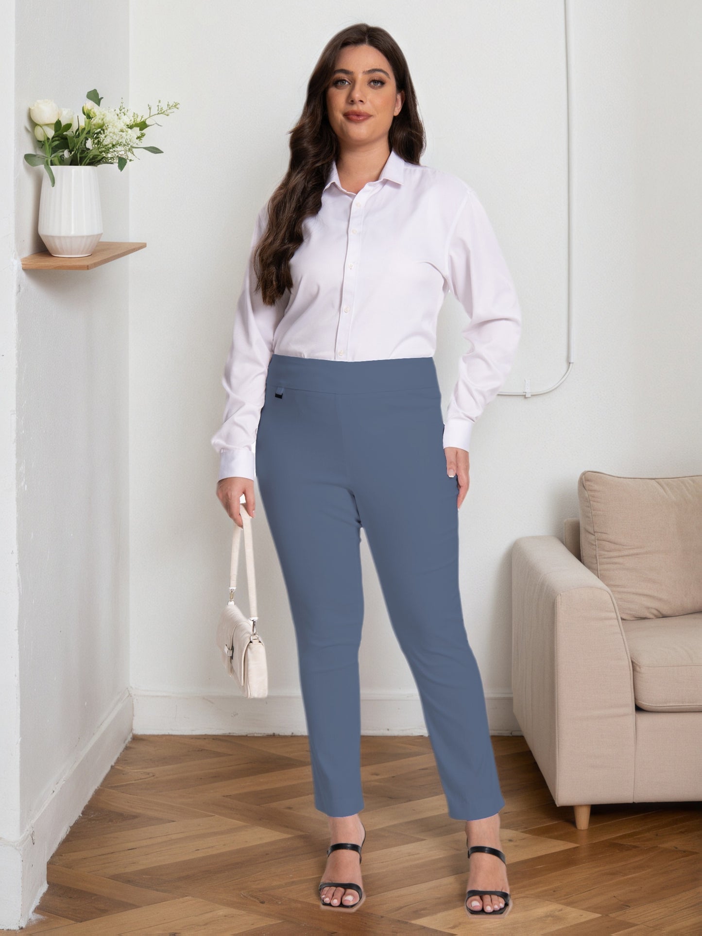 Plus Size - Plus Size - Women Pull on Pant with Silver During Super Stretch Soft Millennium Fabric to Work Ankle Pant