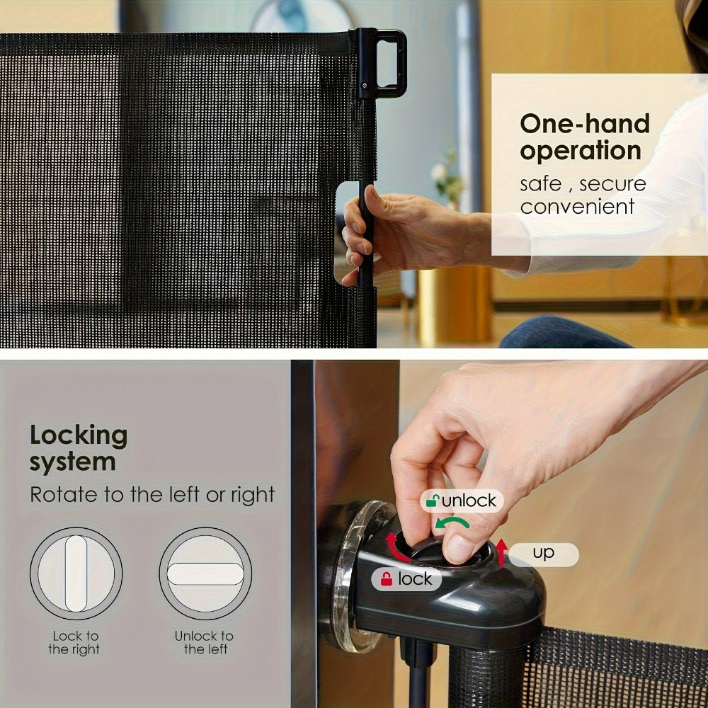 Retractable Mesh Safety Gate - 33/41 Inch Tall - Hardware-mounted expandable mesh design