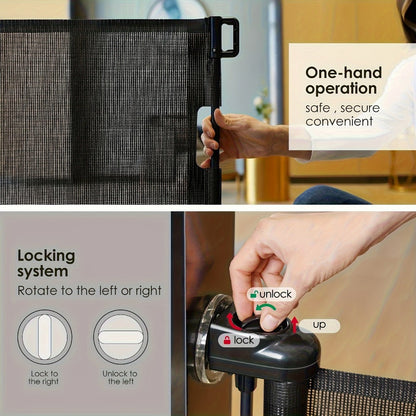 Retractable Mesh Safety Gate - 33/41 Inch Tall - Hardware-mounted expandable mesh design