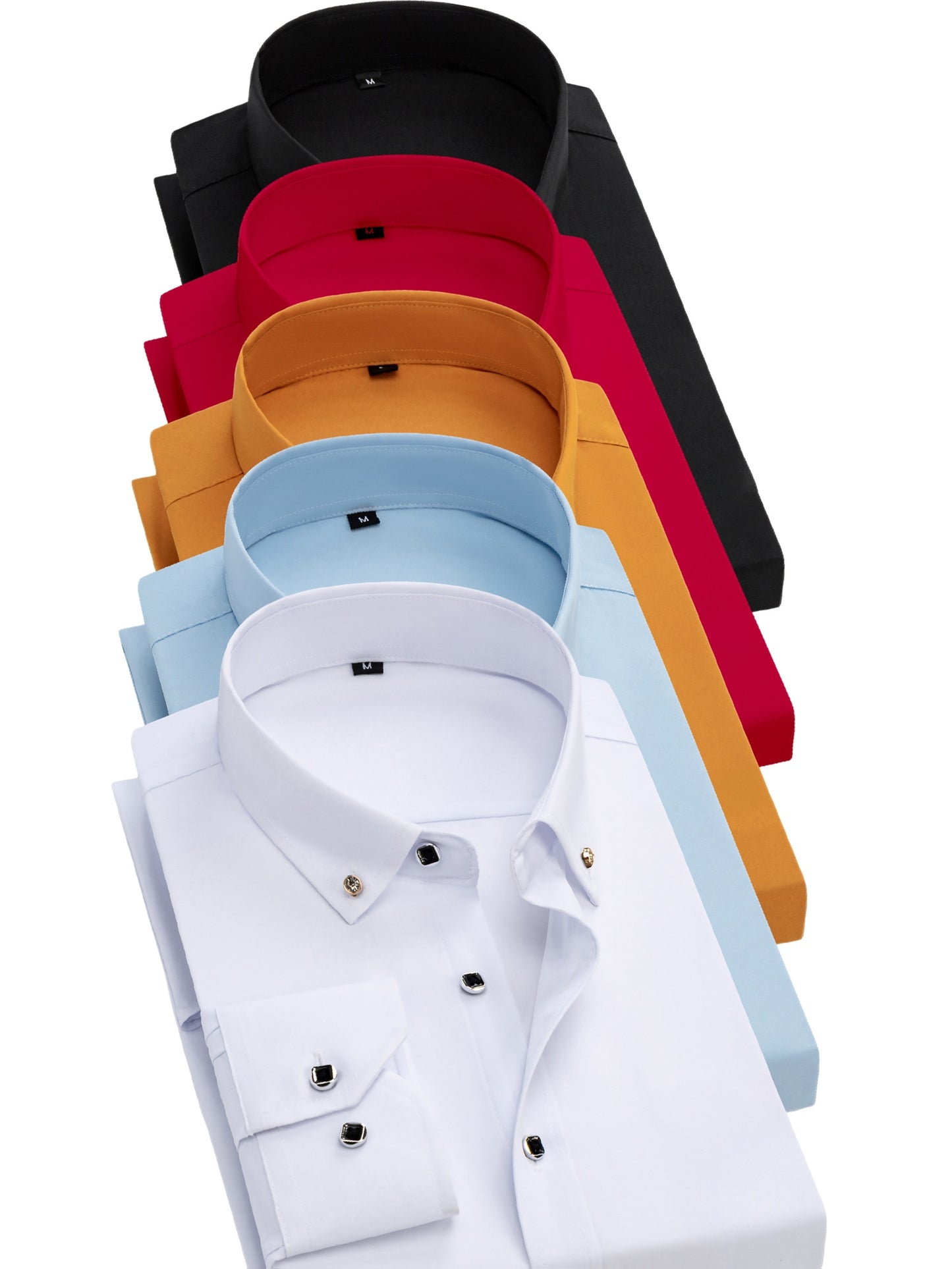 5pcs Men'S Long Sleeve Dress Shirts with Rhinestone Button Closure - Solid Color (, Red, Green) | Wrinkle-Resistant & Breathable Fabric, | All-Season Business Casual & Formal Wear | Machine Washable, Dress Shirts for Men