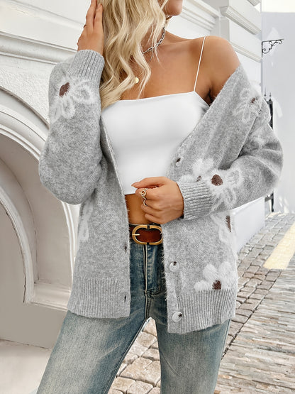 Women's Printed Button Cardigan V-neck Drooping Shoulder Coat