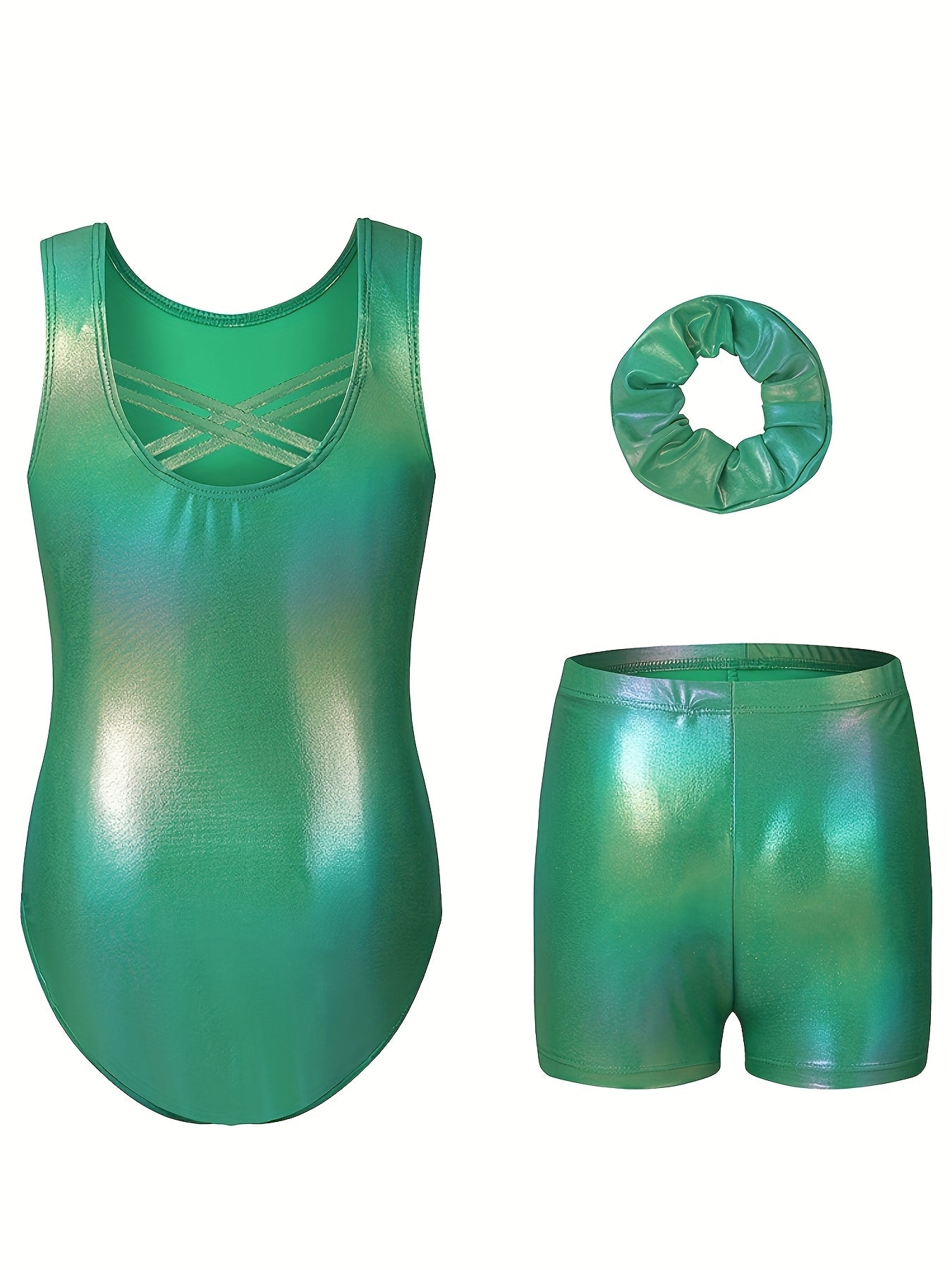 Girls' Sleeveless Gymnastics Bodysuit + Shorts + Headwear, Perfect for Outdoor