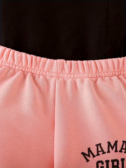 3pcs Layette Set for Youngsters - "Mama's Girl" Pink Hoodie, Cami Top & Jogger Pants with Drawstring Waist, Casual Knit Fabric Outfit for Fall/Winter, Casual Wear|Playful Design|Stretchy Materia, for Outdoor, Perfect for Outdoor