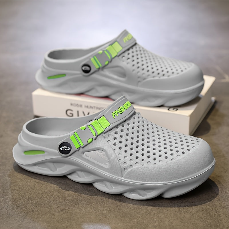 Men's Clogs, New Summer Non-Slip Thick-Soled Wrap-Round-Toe Beach Shoes, Trendy Unisex Outdoor Slippers for Men's Outdoor Wear