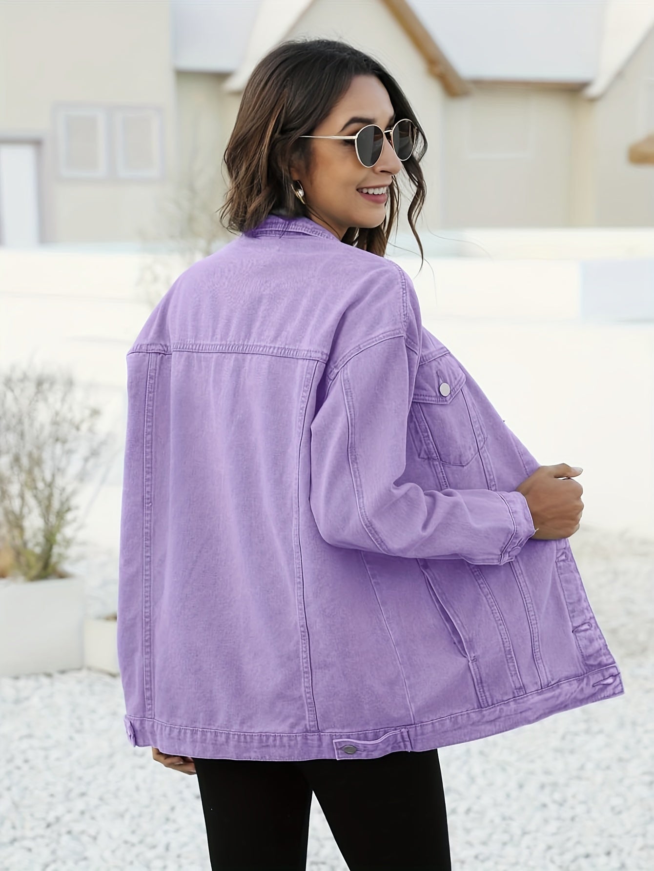 Women'S Oversized Mid-Length Denim Motorcycle Jacket