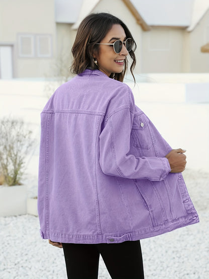 Women'S Oversized Mid-Length Denim Motorcycle Jacket