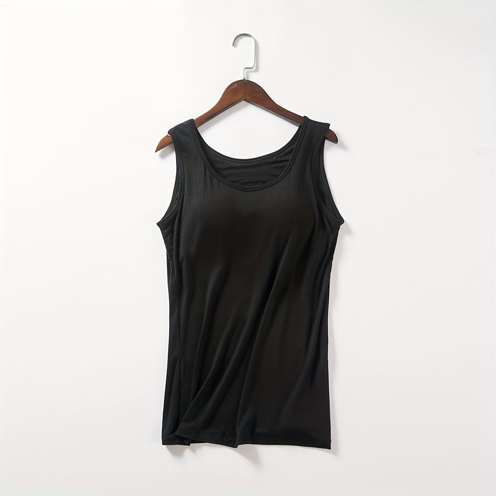 3pcs Pack Women's Camisoles with Built-In Bra - Wire-Free Padded, Breathable Elastic Tank Shirts Suitable for Yoga, Layering Undershirts, Non-Removable Chest Pads, Basic Plain Lingerie for Casual Attire & Underwear