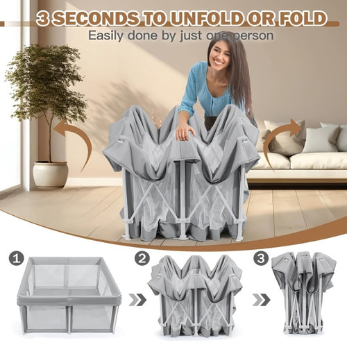 Foldable Baby Playpen 51"脳51", Baby Products, Infant Play, Portable Safe Baby Playpen, Lightweight, No Installation Needed, Indoor And Outdoor Baby Playpen, Gray, Halloween Party Gift
