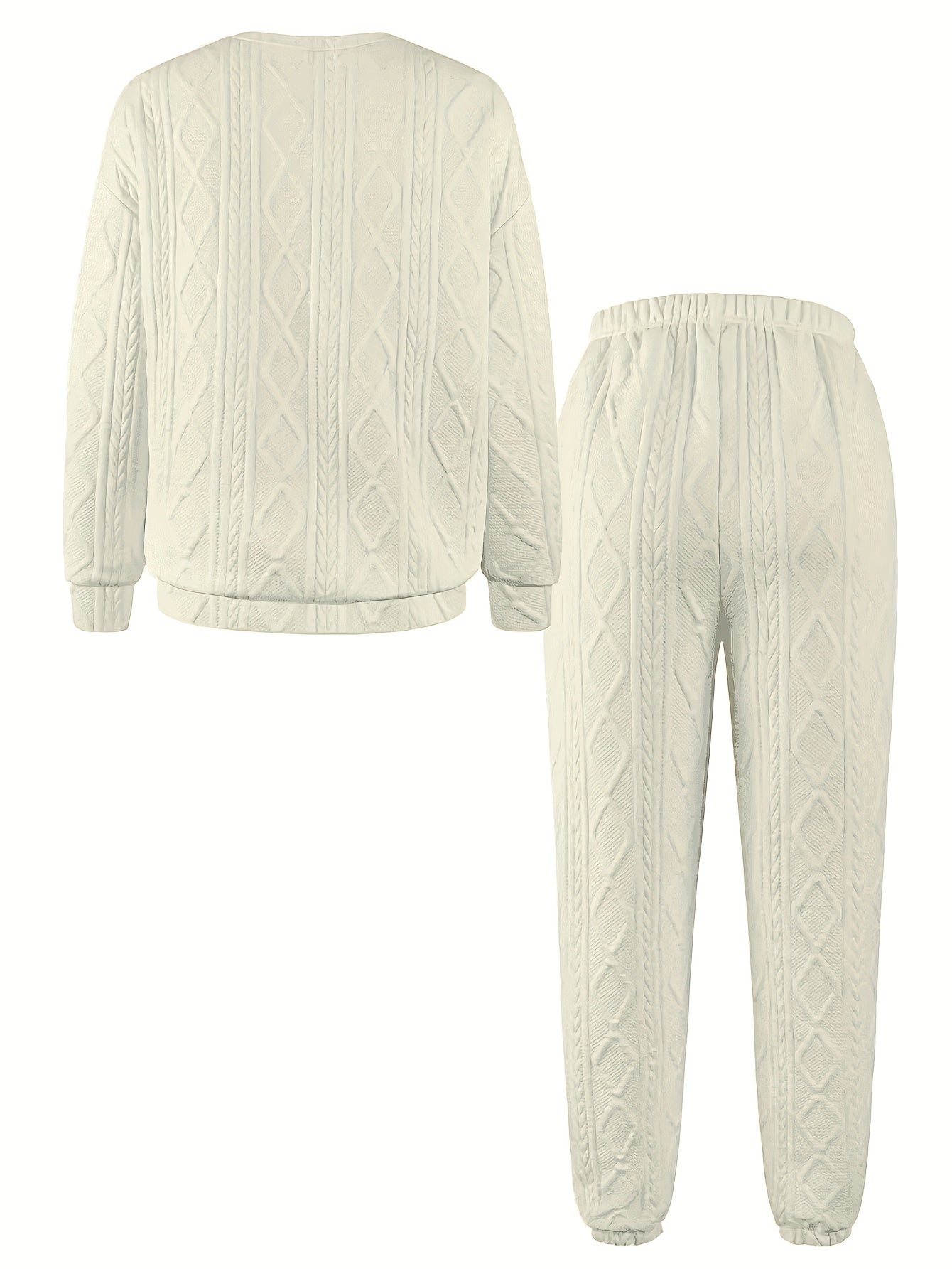 Women'S Sweatshirt Ensemble for Autumn/Winter 2025 - Featuring a Solid Color, Cable Patchwork, Long Sleeve Crew Neck Top And Cuffed Pants in a Two-Piece Outfit, Including a Pullover And Sweater, Perfect for Christmas And Fall