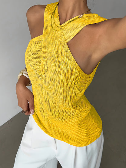 Casual, Niche Design, Crossover Neck Sweater, Summer Women'S Clothing, Sleeveless Top For Women.