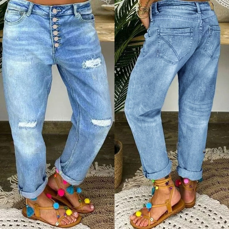 1 Pack Women's 4-Season Fashion Loose Washed Straight-Leg Jeans - Comfortable Stretchy All-Season Regular Fit, Stylish Casual Outfit, Ideal for Daily Wear, Shopping, Dates & Travel - Sizes S/ M/ L/ XL/ XXL