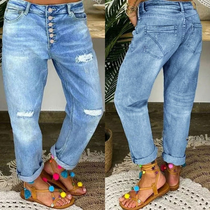 1 Pack Women's 4-Season Fashion Loose Washed Straight-Leg Jeans - Comfortable Stretchy All-Season Regular Fit, Stylish Casual Outfit, Ideal for Daily Wear, Shopping, Dates & Travel - Sizes S/ M/ L/ XL/ XXL