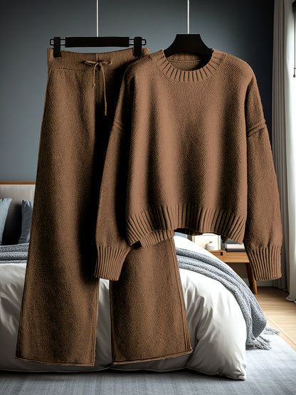Women's Brick Red Knit High-Waist Long-Sleeve Pants - product view 6
