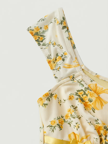2pcs Women'S Square Neck Sleeveless Top And High-Waist Maxi Skirt Set Spring/Summer Style | Floral Print And Tie Trim Mermaid Hem Design, Gentle Vibe Ideal for Dates And Semi-Formal Occasions