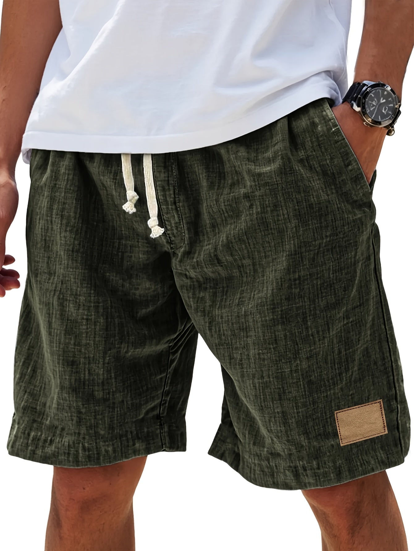 Men'S Summer Casual Knee Length Shorts, Lightweight Breathable Drawstring Shorts for Daily Wear And Beach