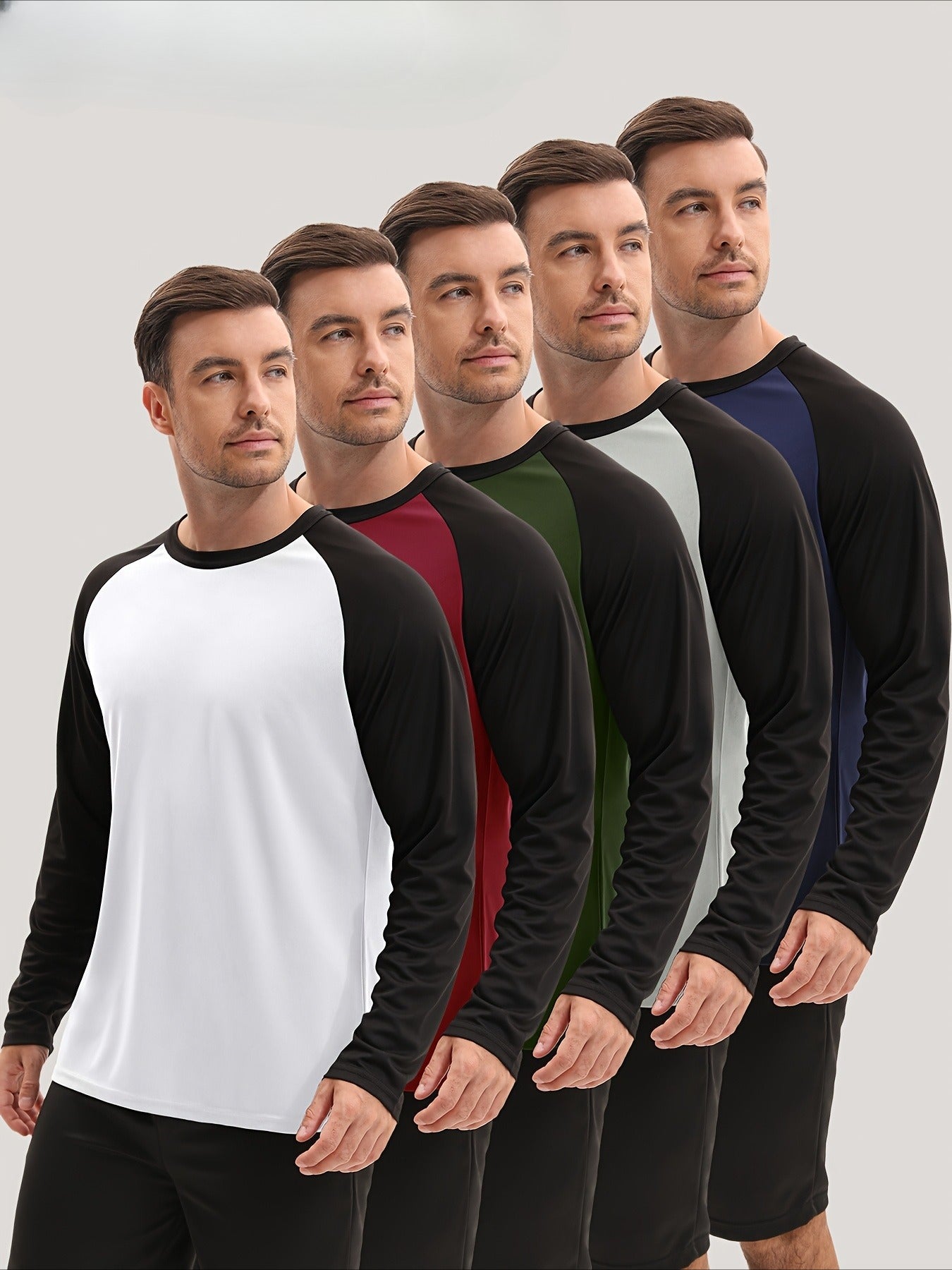 5pcs Men'S Quick Drying Long Sleeves. Multi-Color Combination Set of Fine Bead Ground Cloth, Fast Drying And Breathable