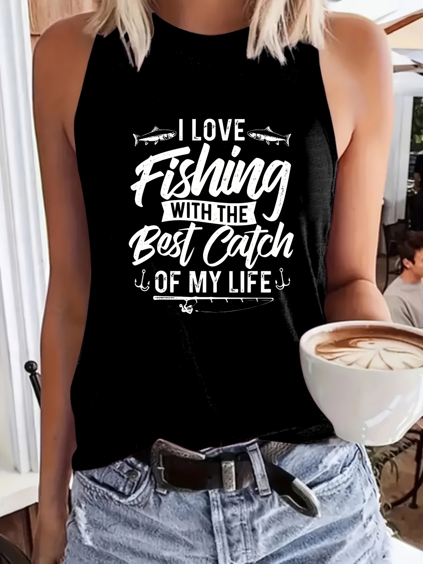 I Love Fishing with The Best Catch of My Life. This Women'S Casual Top Features Creative Letter Prints, a Round Neck, Is Machine Washable, And Has a Easy, Versatile, Breathable Design for Spring And Summer