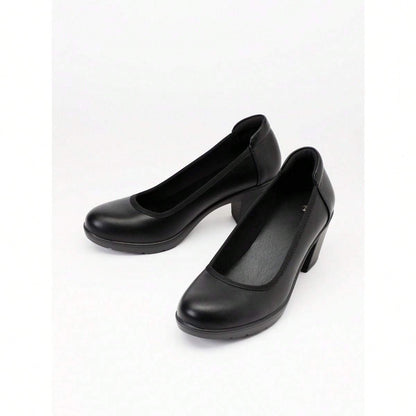 Women'S Block Heel Pumps Work Shoes Office Lady Round Toe High Heels Dress Shoes, Women Shoes