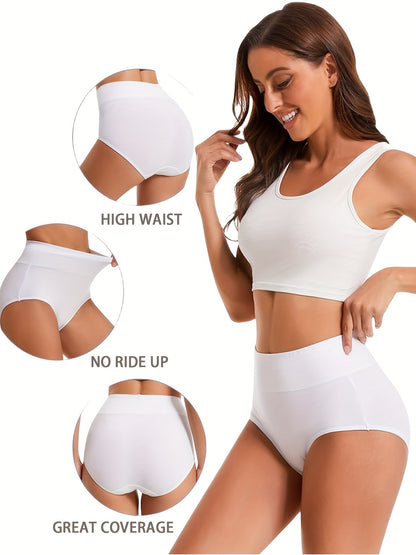 5pcs High Waist Solid Color Briefs, Comfy, Soft, Breathable, Stretchy And Elegant Lingeries for Women