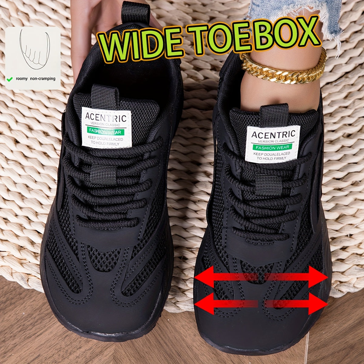 Wide Women'S Sneakers for Outdoor Jungle Trail Running, Versatile Black Casual Shoes, Barefoot Wide-Fit Women'S Shoes in Large Sizes, Thick-Soled, Slip-Resistant, Durable Hiking Shoes, Suitable for All Seasons in Spring, Summer, Autumn, And Winter