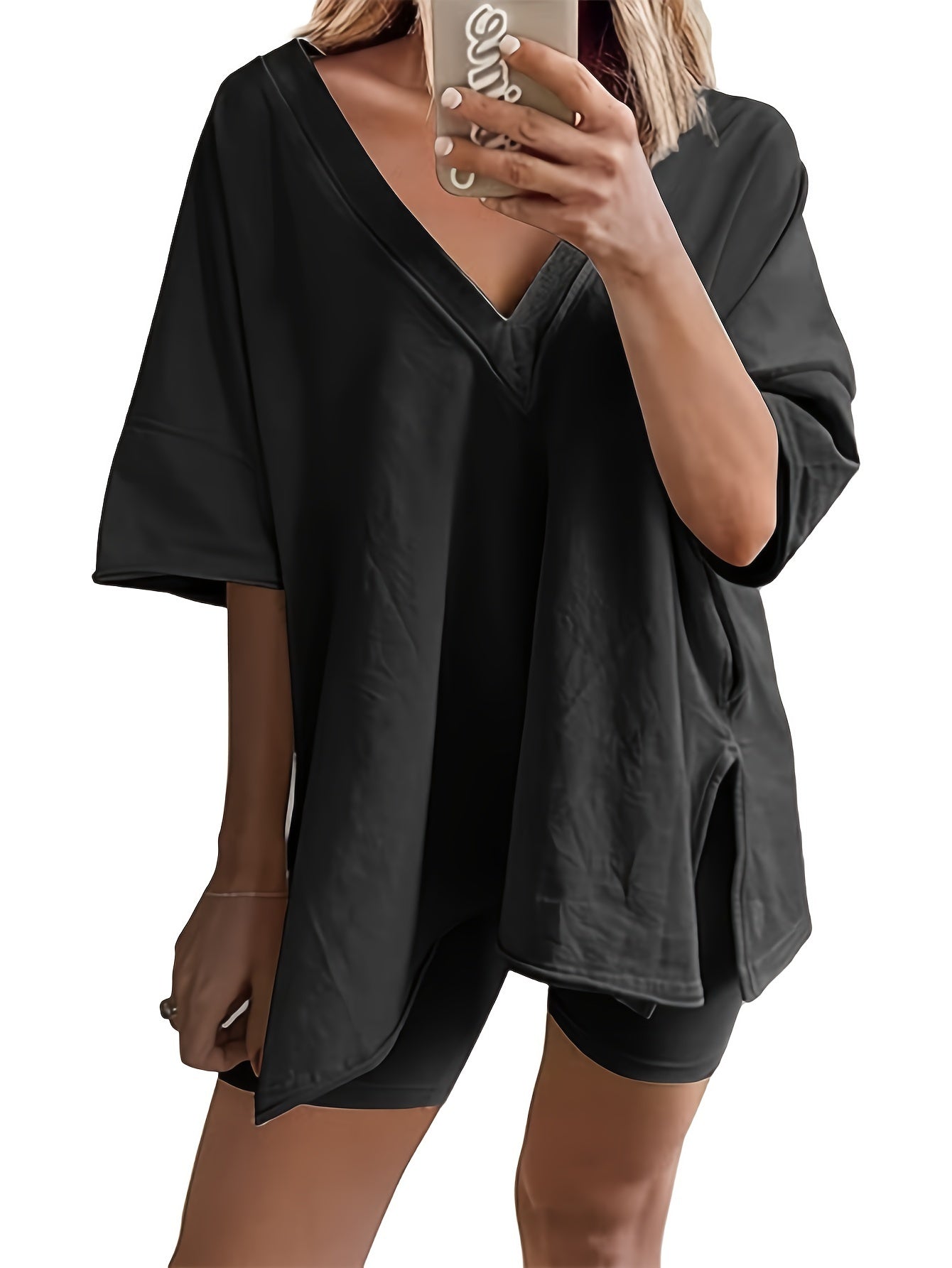 Women'S 2pcs Set Featuring Oversized Biker Shorts And a Reversible
