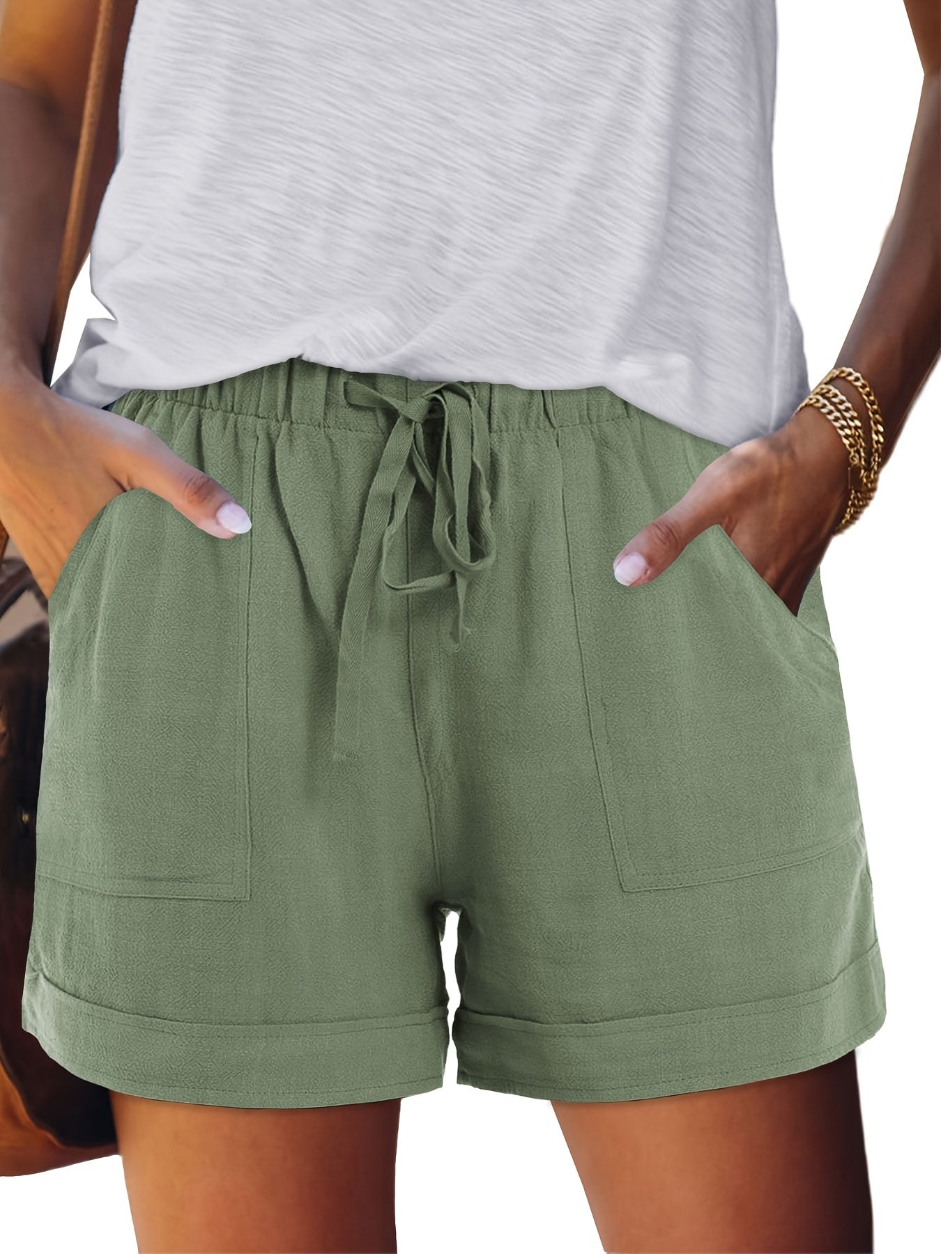 Women'S Comfy Drawstring Casual Elastic Waist Pure Color Shorts Summer Beach Lightweight Short Pants with Pockets
