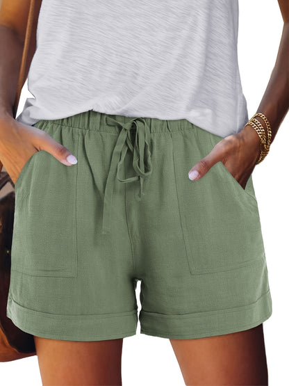 Women'S Comfy Drawstring Casual Elastic Waist Pure Color Shorts Summer Beach Lightweight Short Pants with Pockets