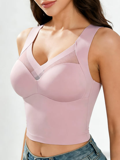 1pc EssElegance Wireless Sports Bra - Push-Up, Side Smoothing, High Stretch, Built-in Pads