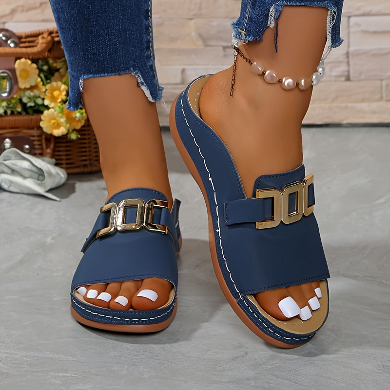 New Model of Women'S Casual, Stylish, Large-Buttoned, Wedge-Heeled Sandals., Women Shoes