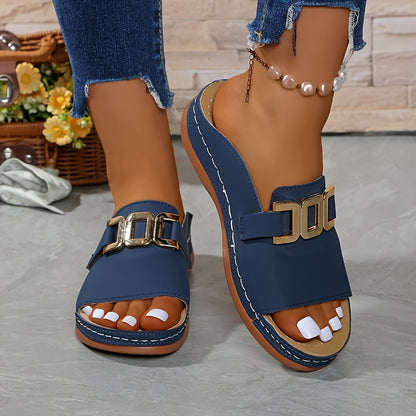 New Model of Women'S Casual, Stylish, Large-Buttoned, Wedge-Heeled Sandals., Women Shoes