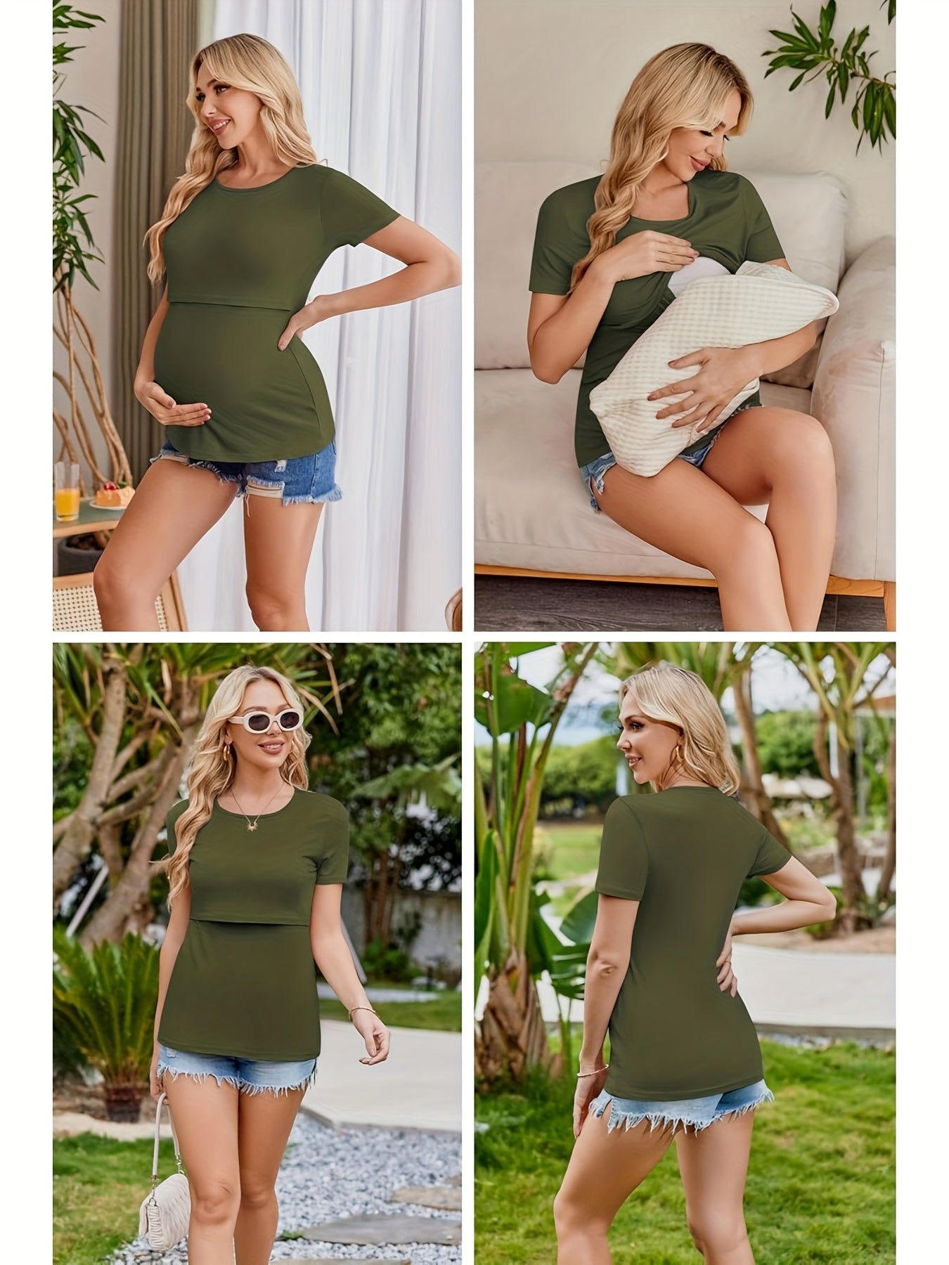 3pcs Womens Nursing Tops Double Layer Breastfeeding Shirts Short Sleeve Maternity Clothes