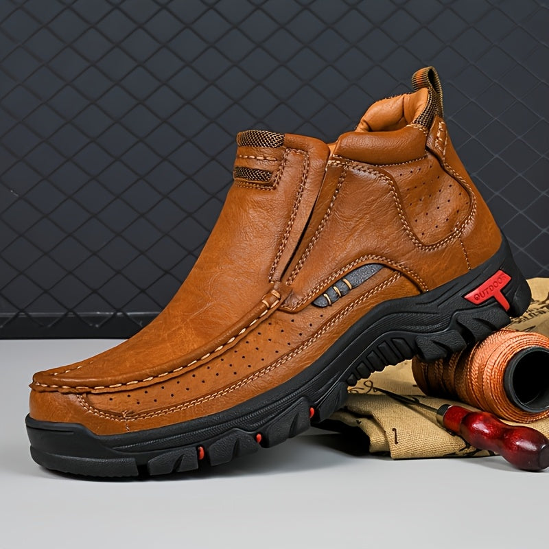[Hand-Stitched] LDECK Men's Mid-Top Casual Hiking Boots - Slip-Resistant, Comfortable & Versatile for All Seasons, Men's Boots, Warm, Anti Slip, Hiking, Boots for Men,