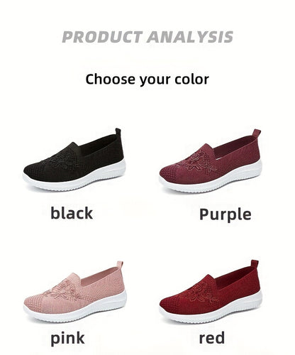 Women'S Breathable Hollow Flat Shoes, Shallow Mouth Flower Solid Color Mesh Shoes, Fashionable Lazy Shoes
