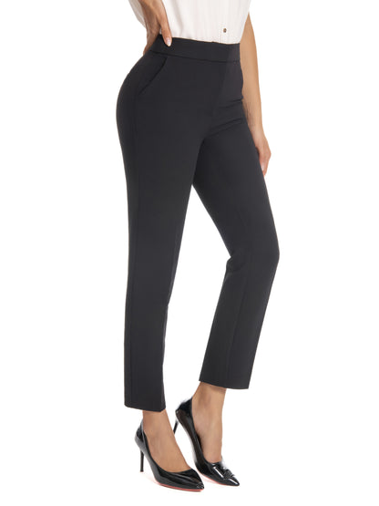 Women'S Mid Waisted Slim Fit Ankle Length Stretch Trousers Vibrant Red High Stretch Fabric with Pockets, Elegant Office Workwear & Evening Out Pants, Machine Washable All-Season Versatile Bottoms, Formal Attire Trousers, Easycare Trouser