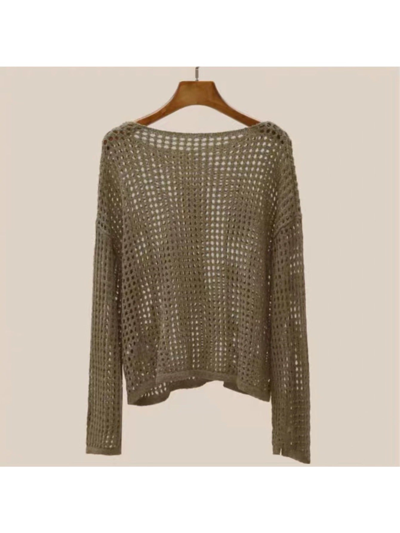 1pc, Hollow Round Neck Loose Sweater, Sunscreen/Commuting, Women Who Prefer Loose Casual Style, Women'S Top, Shoulder Sleeves And Loose Version, Versatile Sunscreen Blouse