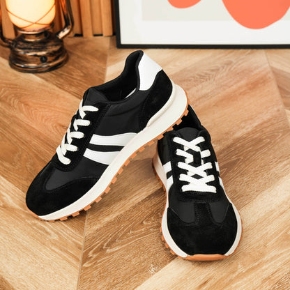 Women's Genuine Leather Chunky Lug Sole Lace Up Running Shoes Casual Designed Fashion Sporty Sneakers AA1127n