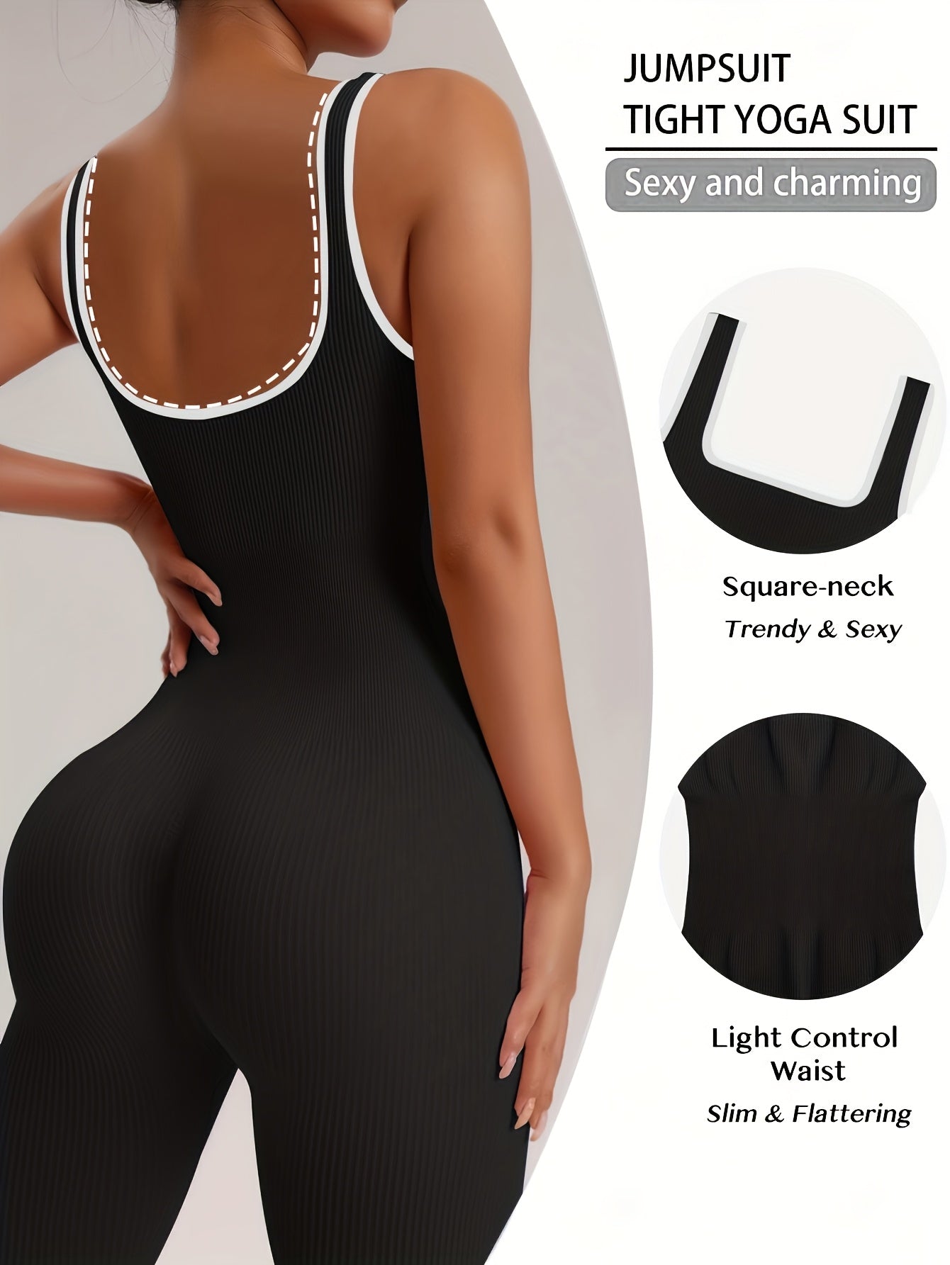 2pcs - Women'S Autumn And Winter Sleeveless Square Collar Long Jumpsuit, 90% Nylon And 10% Elastic Fiber Fabric Comfortable, Thick, Impermeable Washable And Reusable, Suitable For Any Activity Occasion, Exercise, Fitness, Pilates, Running, Yoga