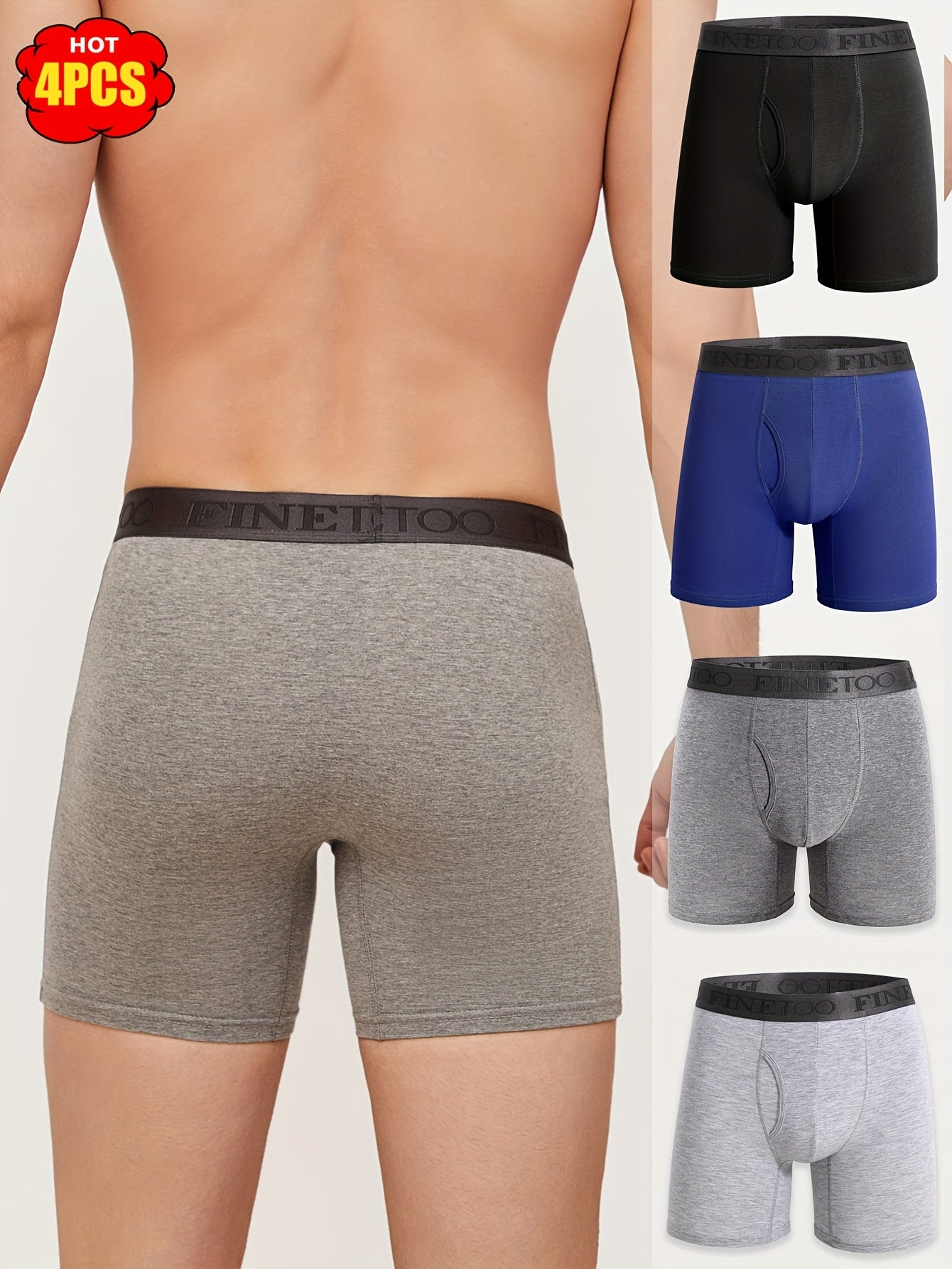 4pcs Men'S Boxer Briefs with "DO IT" Waistband - Breathable, Stretchy Cotton Underwear in Gray, Navy Blue, and Black - Casual & Sporty Design for Daily Commuting, Comfortable Fit, Everyday Underwear | Sporty Underwear | Elastic Waistband, Boxer Shorts