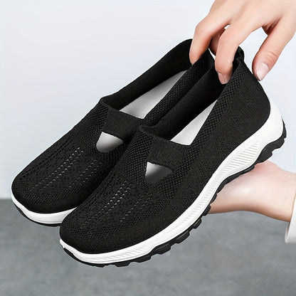 Women's Breathable Knit Sneakers- Casual Slip-On Walking Shoes with Non-Slip Rubber Sole, Comfort Fit for All Seasons