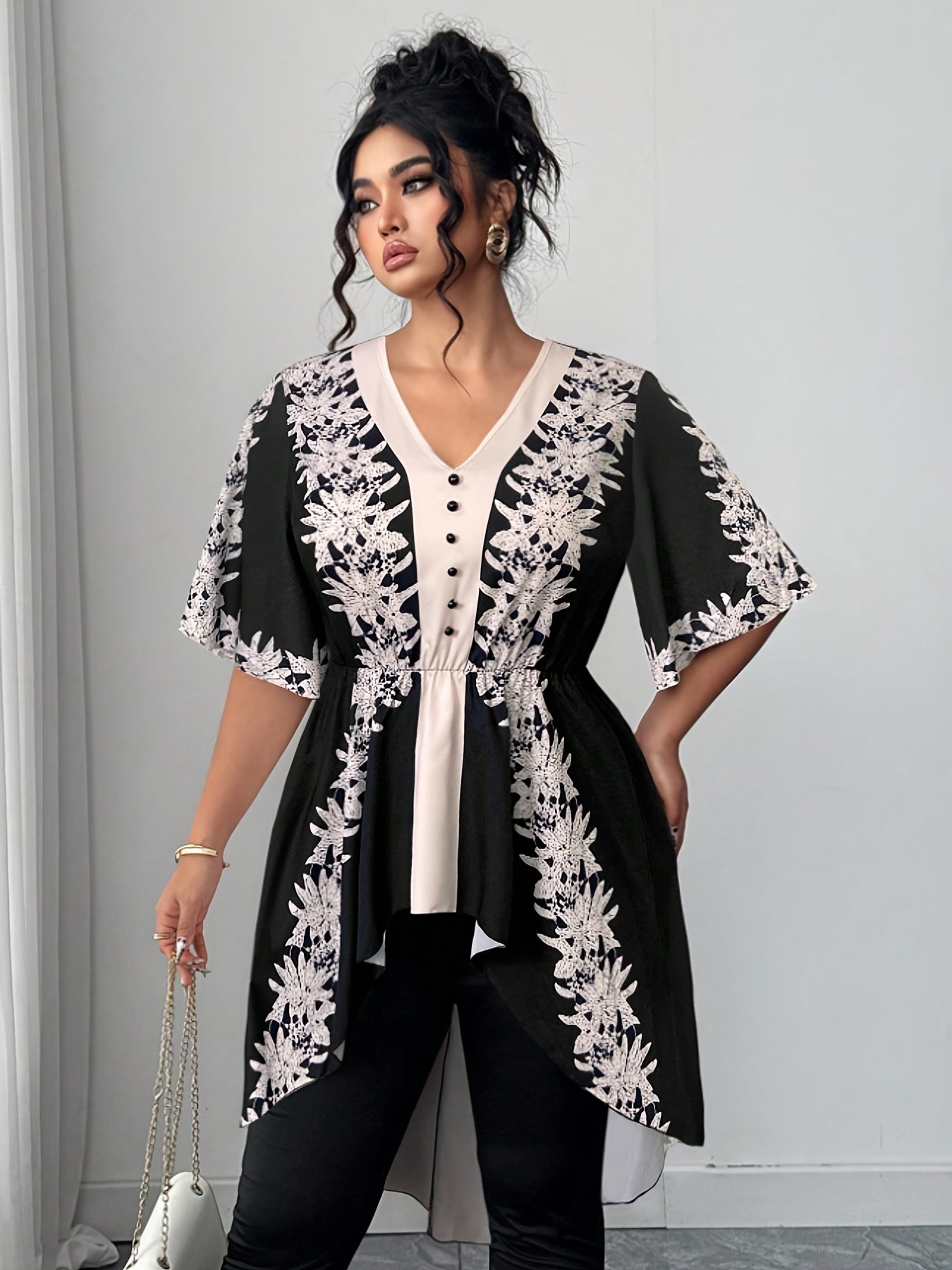 Women's White Polyester Printed V-Neck Dress - product view 29