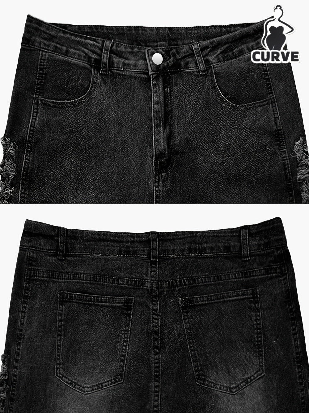Women's High-Waist Jeans - Bright Steel Blue Distressed Stretch Streetwear