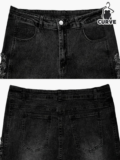 Women's High-Waist Jeans - Bright Steel Blue Distressed Stretch Streetwear