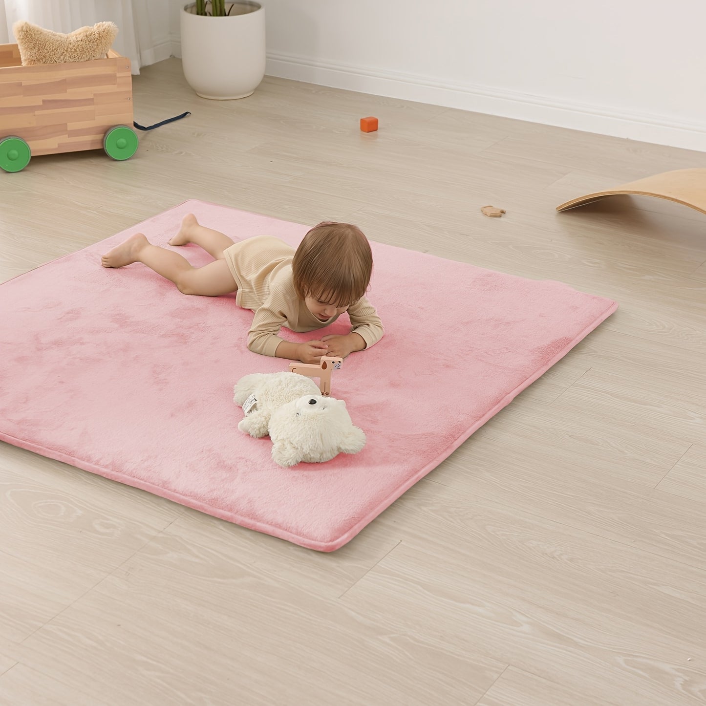 Thickened Japanese Tatami Mat, Comfortable Coral Velvet Baby Playmat for Floor, 1.2"(2.8Cm) Thick Foam Crawling Rug for Kids, Nursery, 50"X50" Playpen Mat, Yoga Mat for Living Room, Easy Care with Non-Slip Cushioned