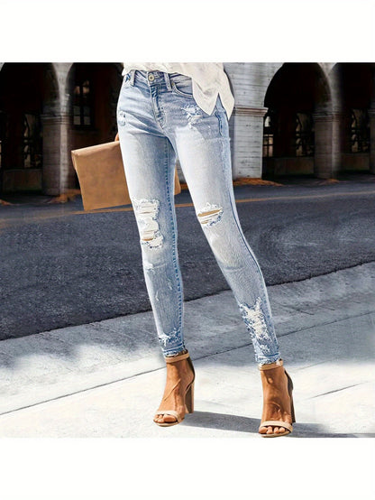 2025 Summer Trend Ripped Jeans: High-Stretch, Slim-Fit & Figure-Flattering. Embrace Your Street Style! Comfortable & Versatile Denim for Confident Everyday Wear. Perfect for Date Night Or Casual Hangouts! Find Your Perfect Fit Now!