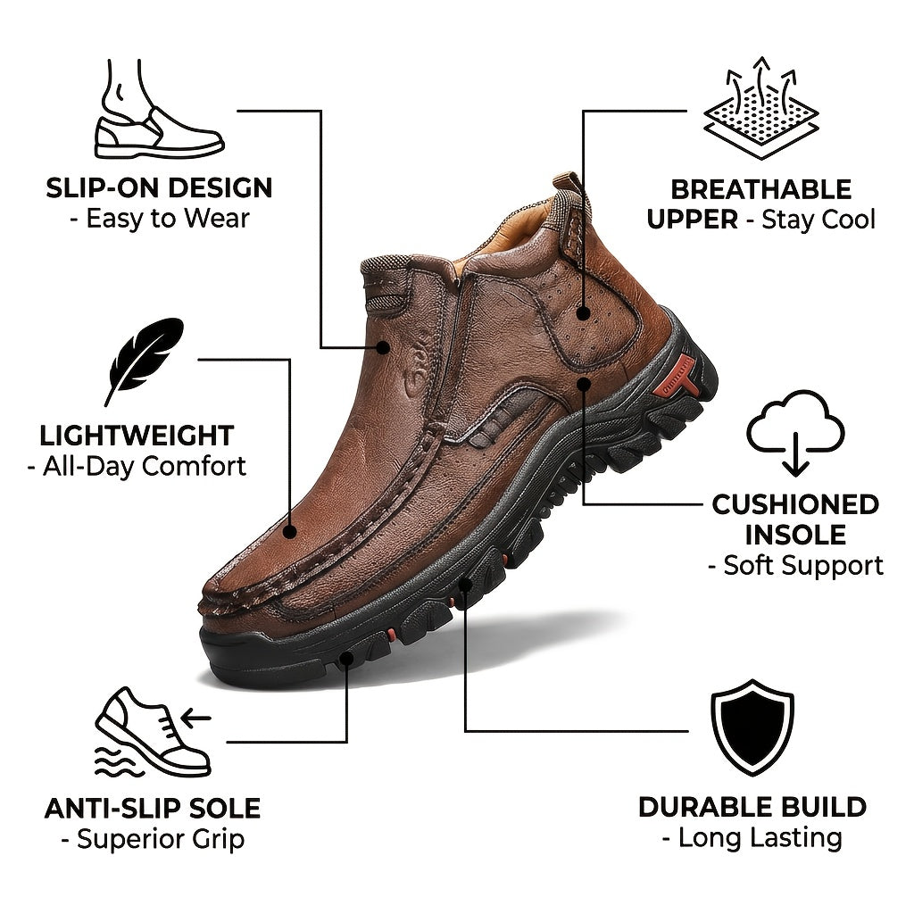 GREKS Mens Hand Stitching Slip On Ankle Boots, Casual Moccasin Chukka Boots Non-Slip Outdoor Hiking And Driving Loafers