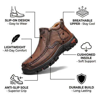 GREKS Mens Hand Stitching Slip On Ankle Boots, Casual Moccasin Chukka Boots Non-Slip Outdoor Hiking And Driving Loafers