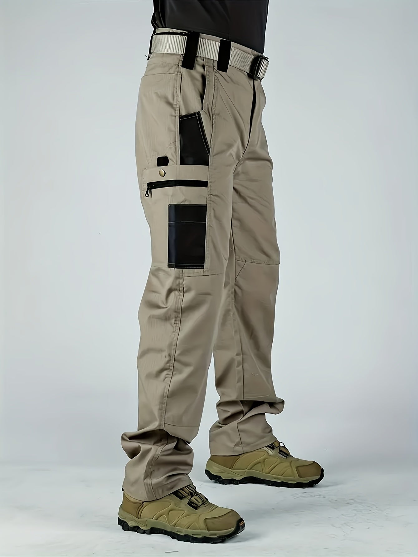 2pcs Men'S Tactical Pants - Heavy-Duty, Adjustable Belt & Multi-Pocket Design, Durable Outdoor Pants For Hiking, Hunting, Climbing, Casual Wear