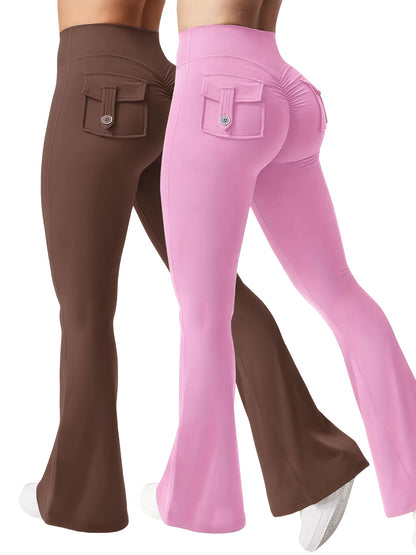 Two Piece Set Combination New Women's Casual Trumpet Yoga Pants Training Trumpet Pants High Waisted Work Clothes Belt Pocket Sportswear